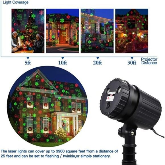 Christmas Laser Projector Lights, 8 Patterns LED Projection Lights with Remote - Picture 3 of 6